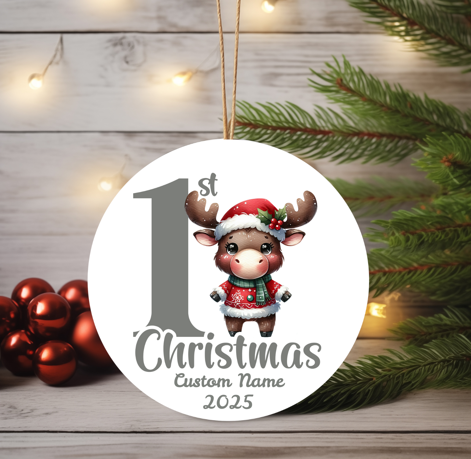 Moose Baby’s First Christmas Ornament 2025 – Personalized Holiday Keepsake