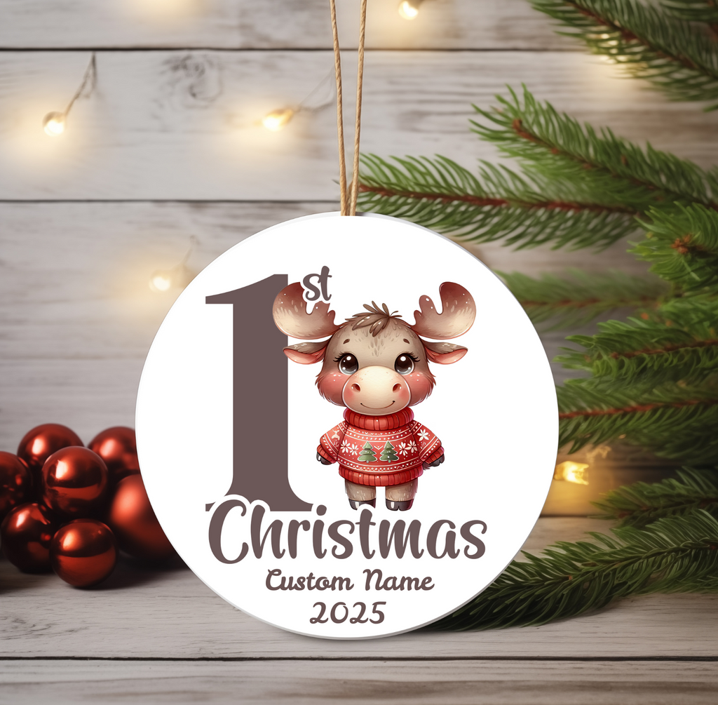 Moose Baby’s First Christmas Ornament 2025 – Personalized Holiday Keepsake