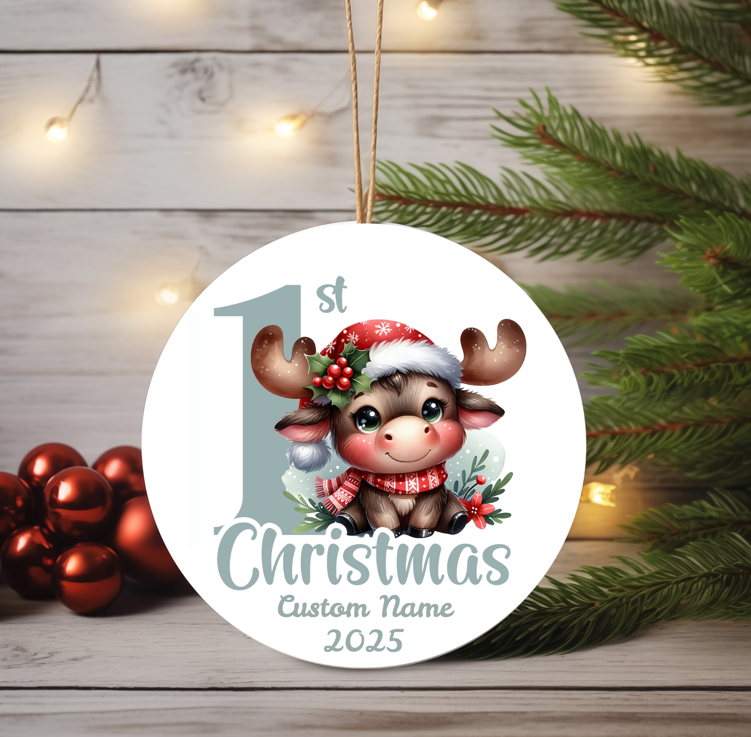 Moose Baby’s First Christmas Ornament 2025 – Personalized Holiday Keepsake