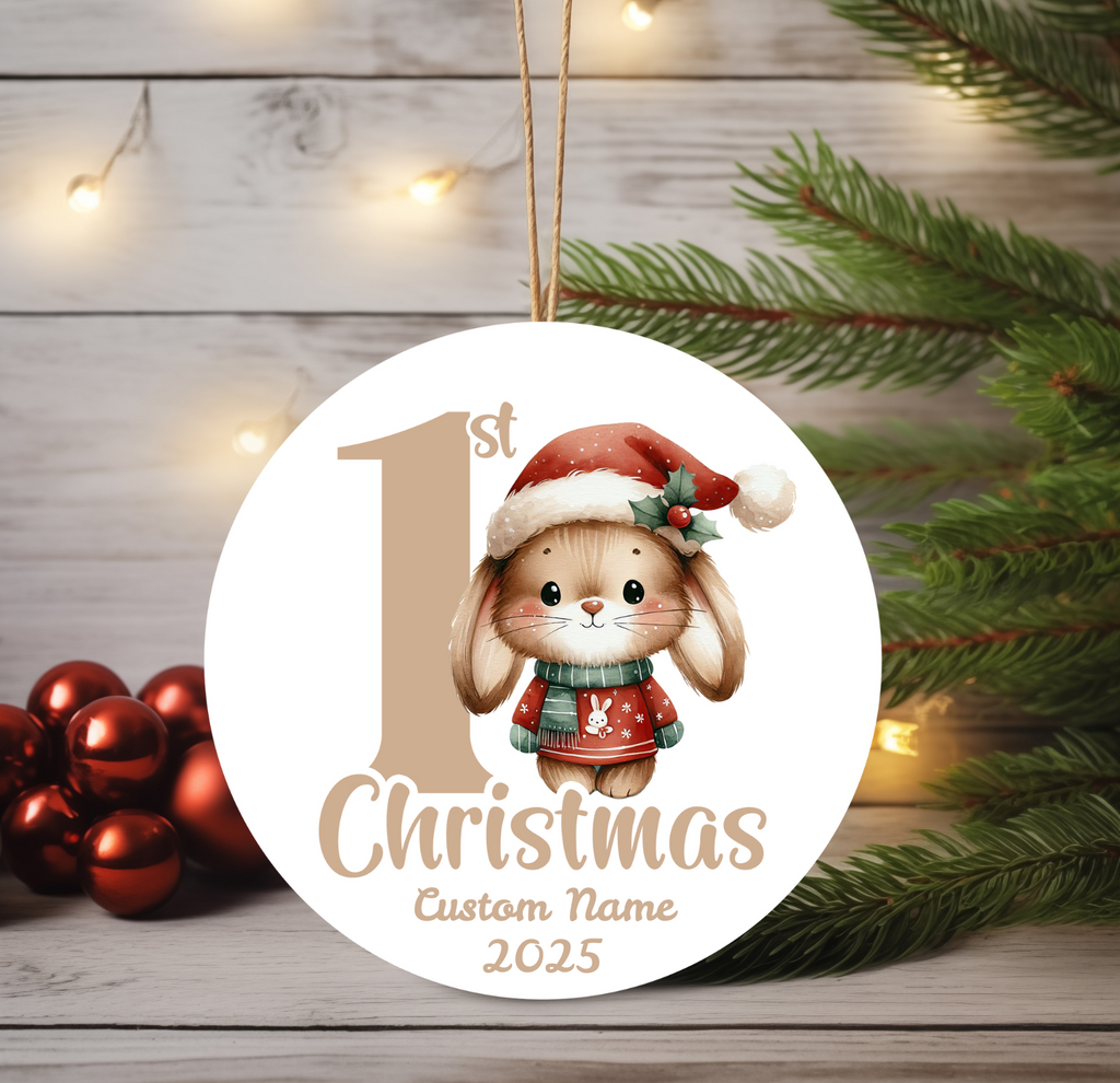 Rabbit Baby’s First Christmas Ornament 2025 – Personalized Holiday Keepsake