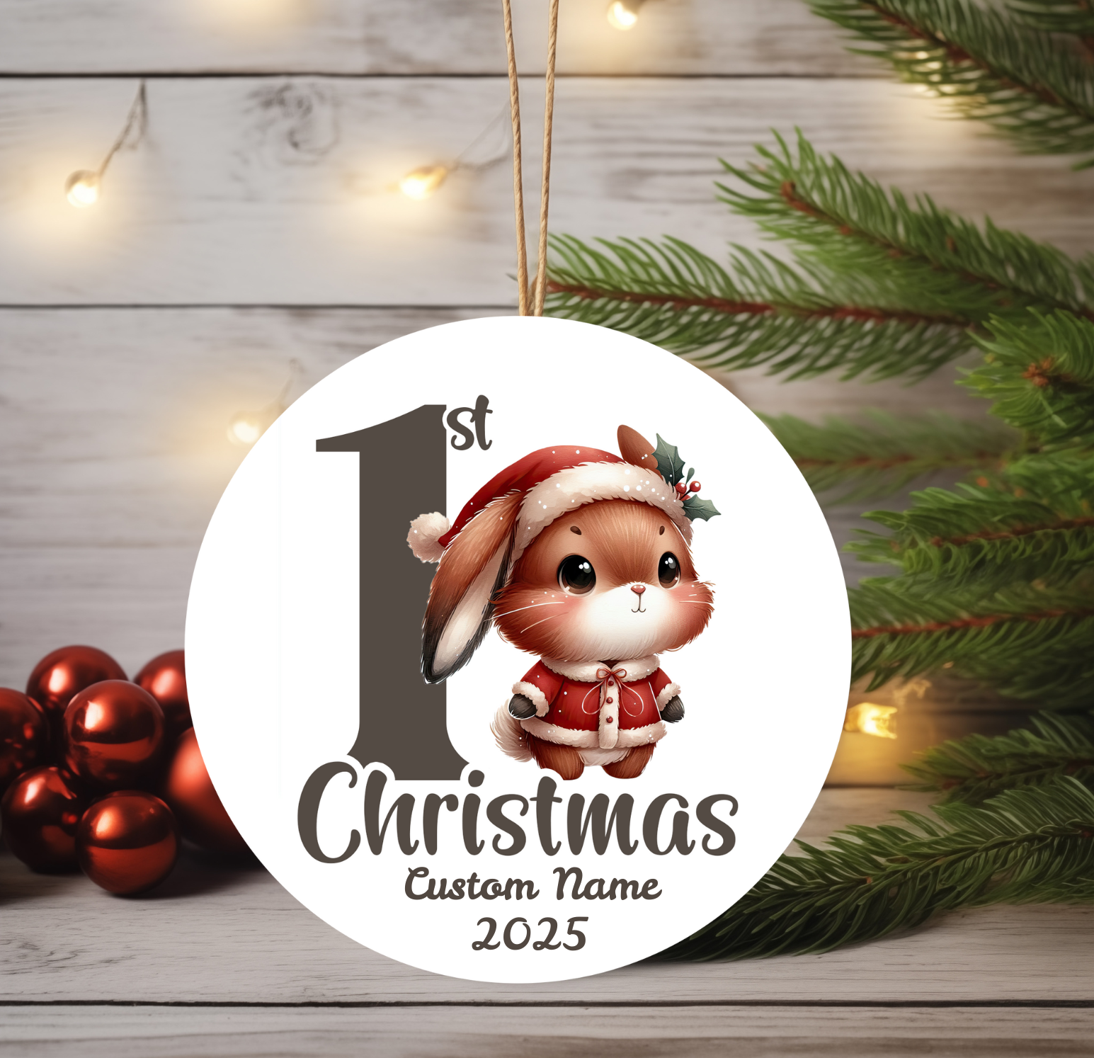 Rabbit Baby’s First Christmas Ornament 2025 – Personalized Holiday Keepsake