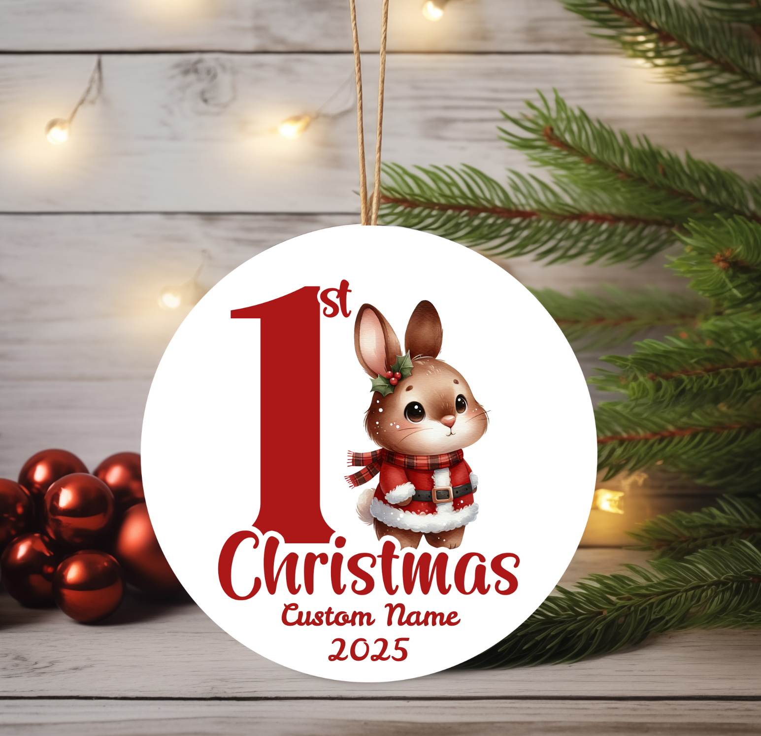 Rabbit Baby’s First Christmas Ornament 2025 – Personalized Holiday Keepsake