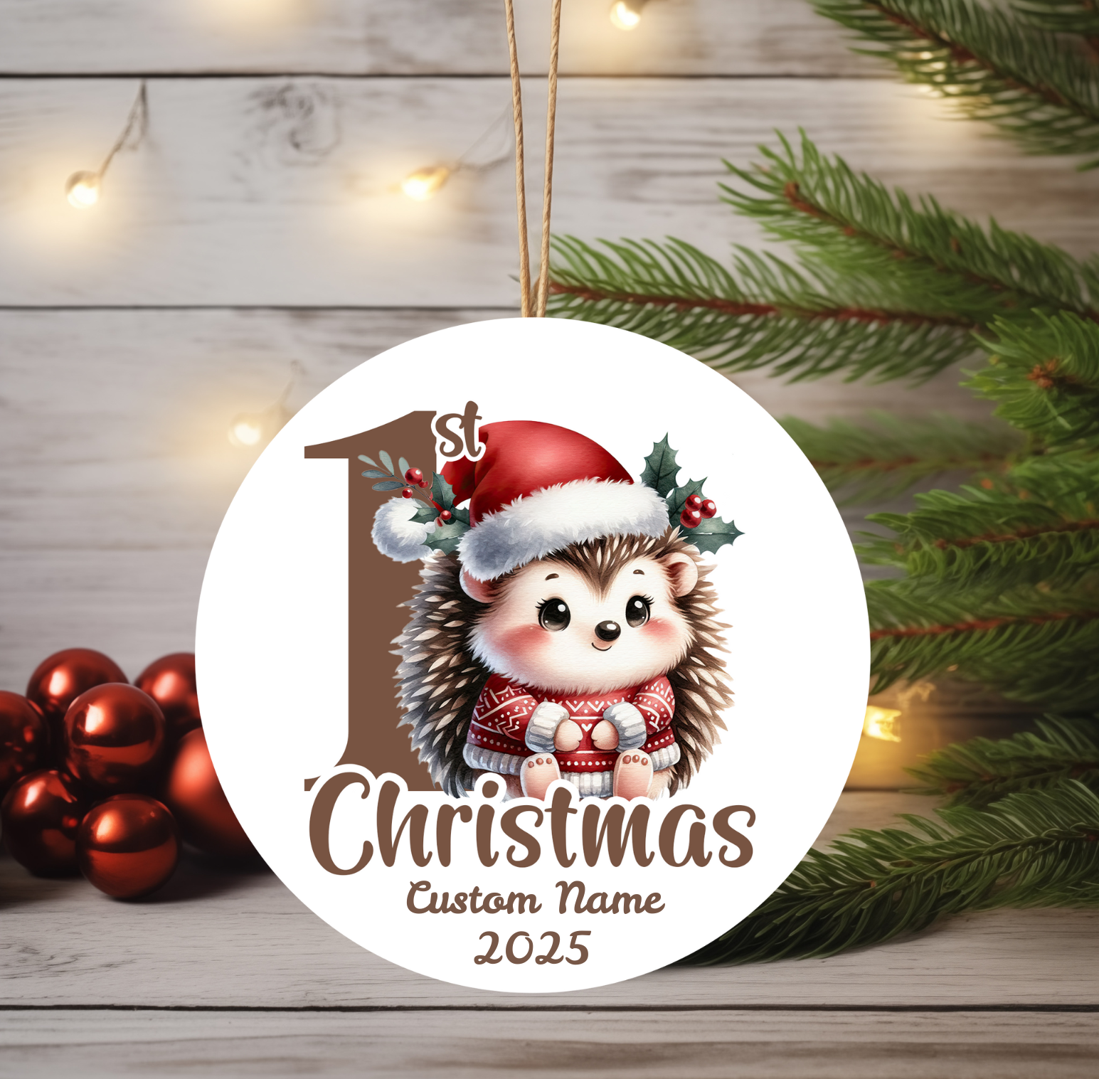 Hedgehog Baby’s First Christmas Ornament 2025 – Personalized Holiday Keepsake