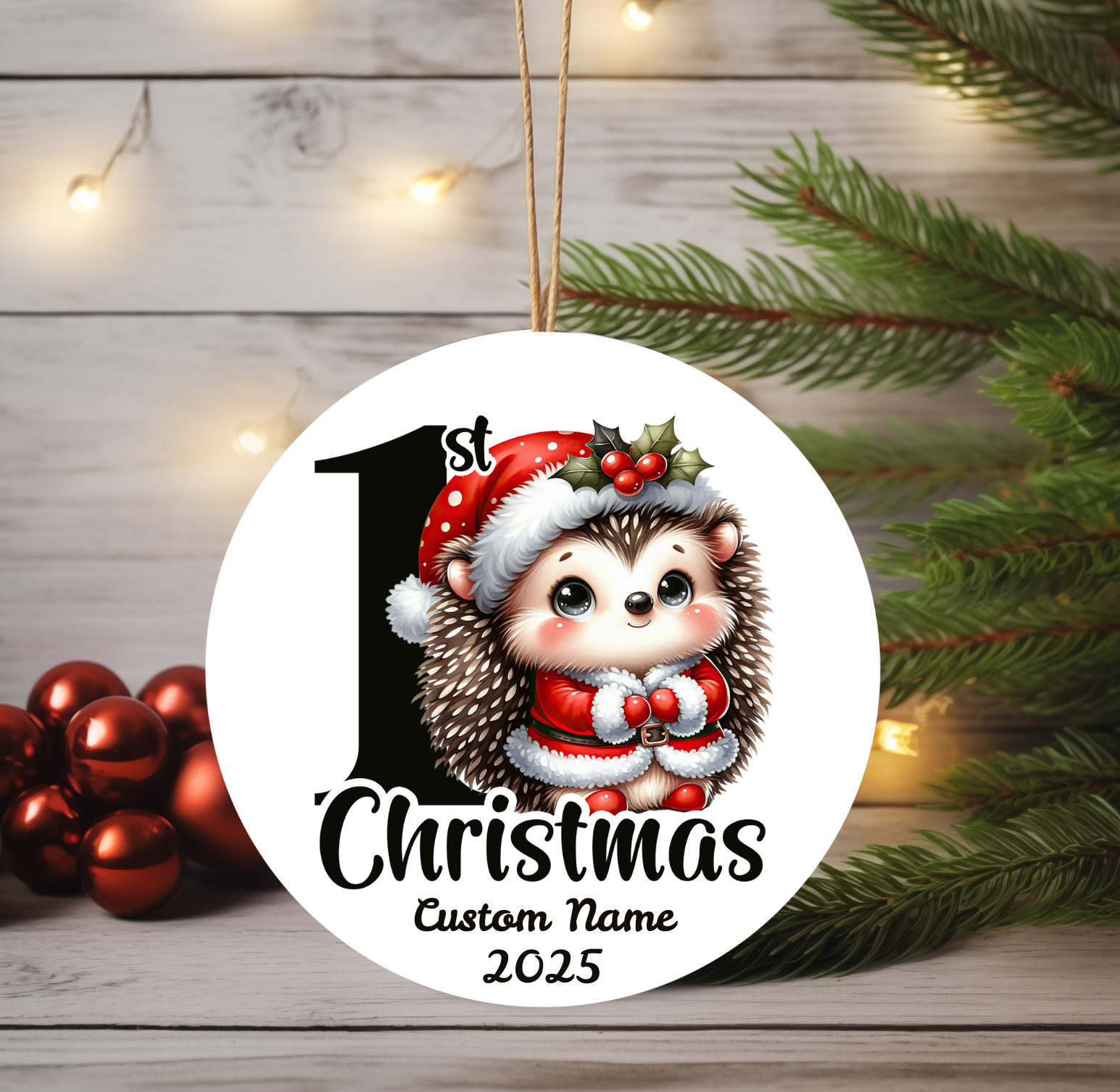 Hedgehog Baby’s First Christmas Ornament 2025 – Personalized Holiday Keepsake