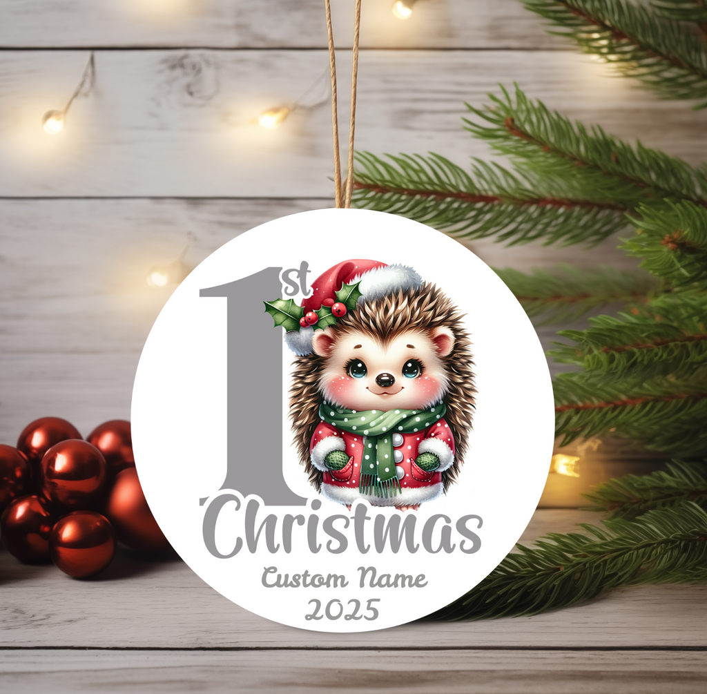 Hedgehog Baby’s First Christmas Ornament 2025 – Personalized Holiday Keepsake