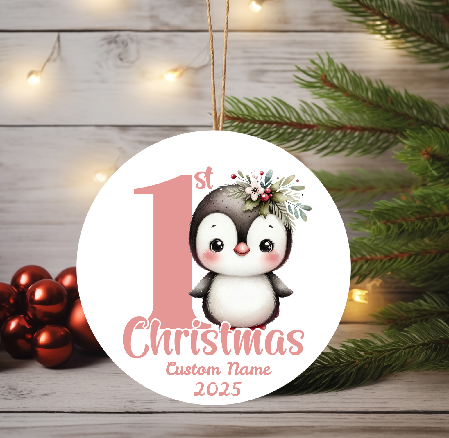 Penguin Baby’s First Christmas Ornament 2025 – Personalized Holiday Keepsake