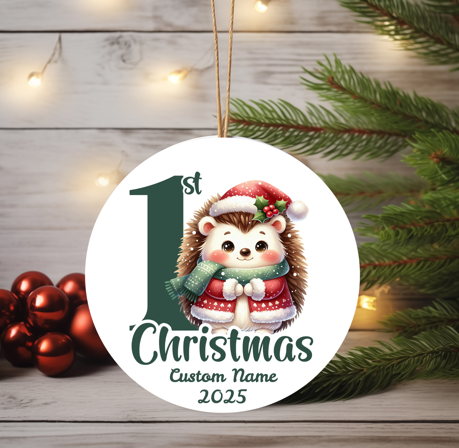 Hedgehog Baby’s First Christmas Ornament 2025 – Personalized Holiday Keepsake