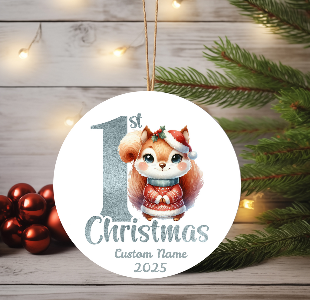 Squirrel Baby’s First Christmas Ornament 2025 – Personalized Holiday Keepsake