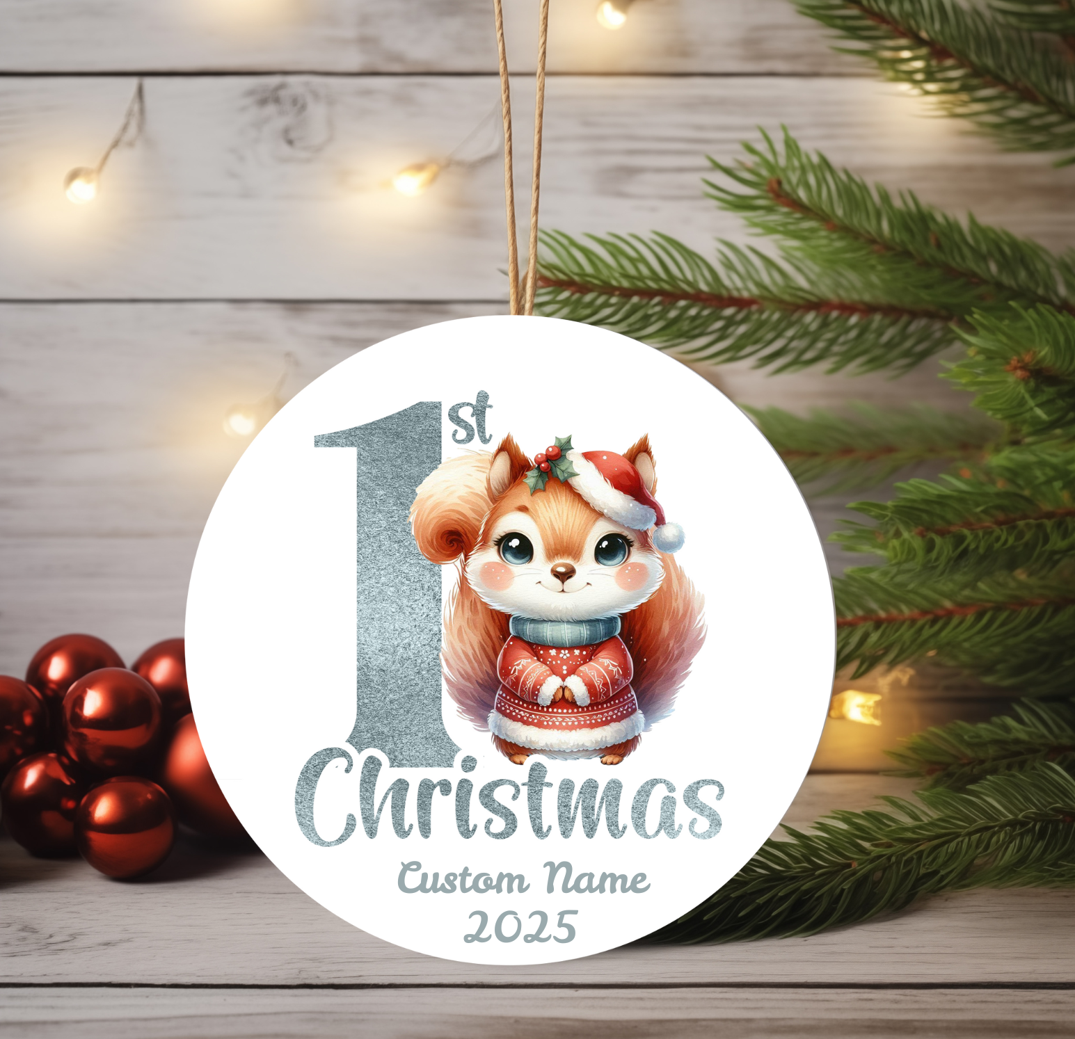 Squirrel Baby’s First Christmas Ornament 2025 – Personalized Holiday Keepsake