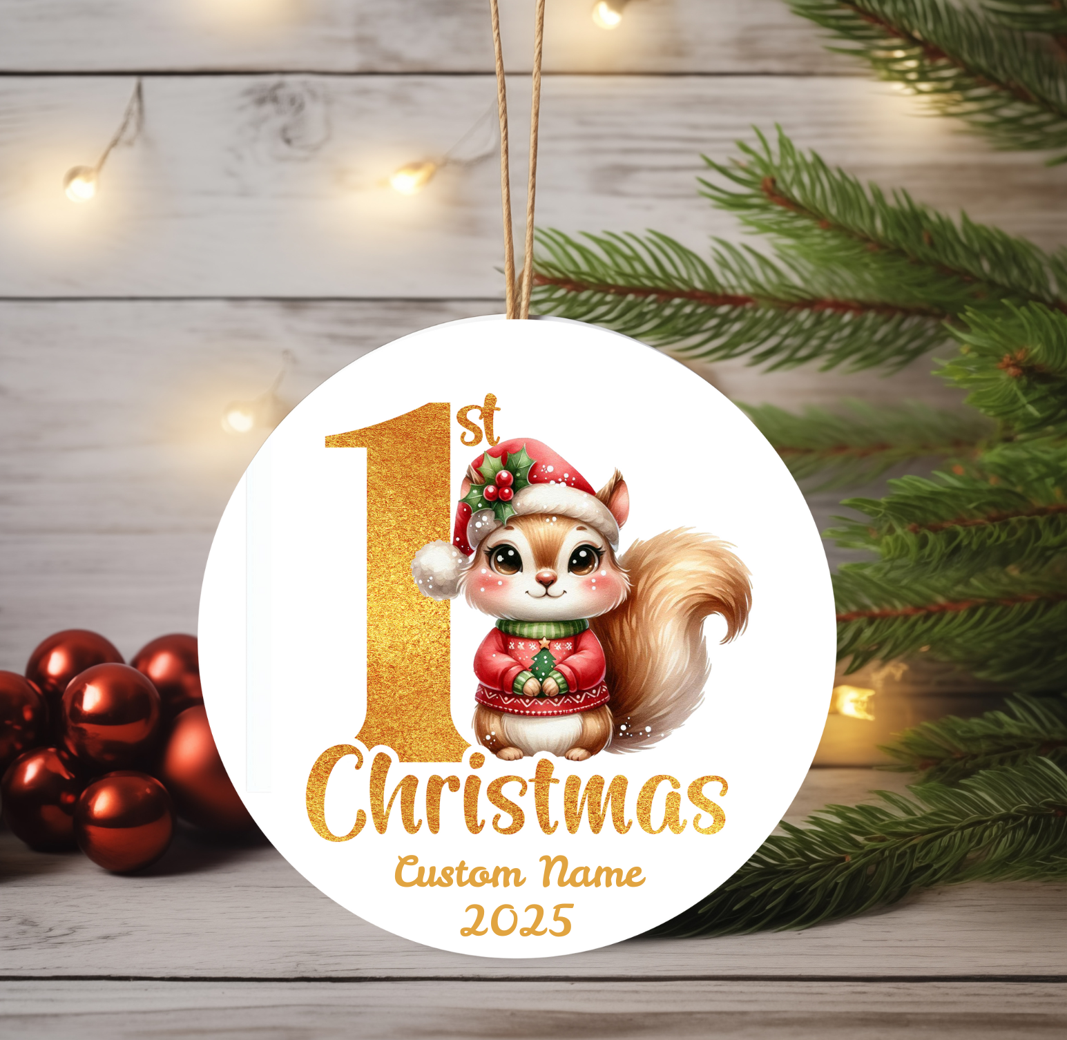 Squirrel Baby’s First Christmas Ornament 2025 – Personalized Holiday Keepsake