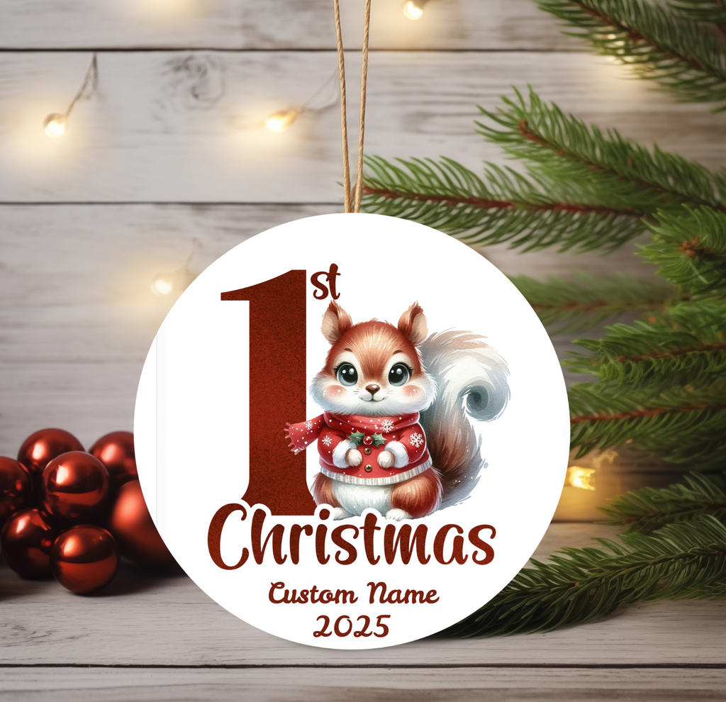 Squirrel Baby’s First Christmas Ornament 2025 – Personalized Holiday Keepsake