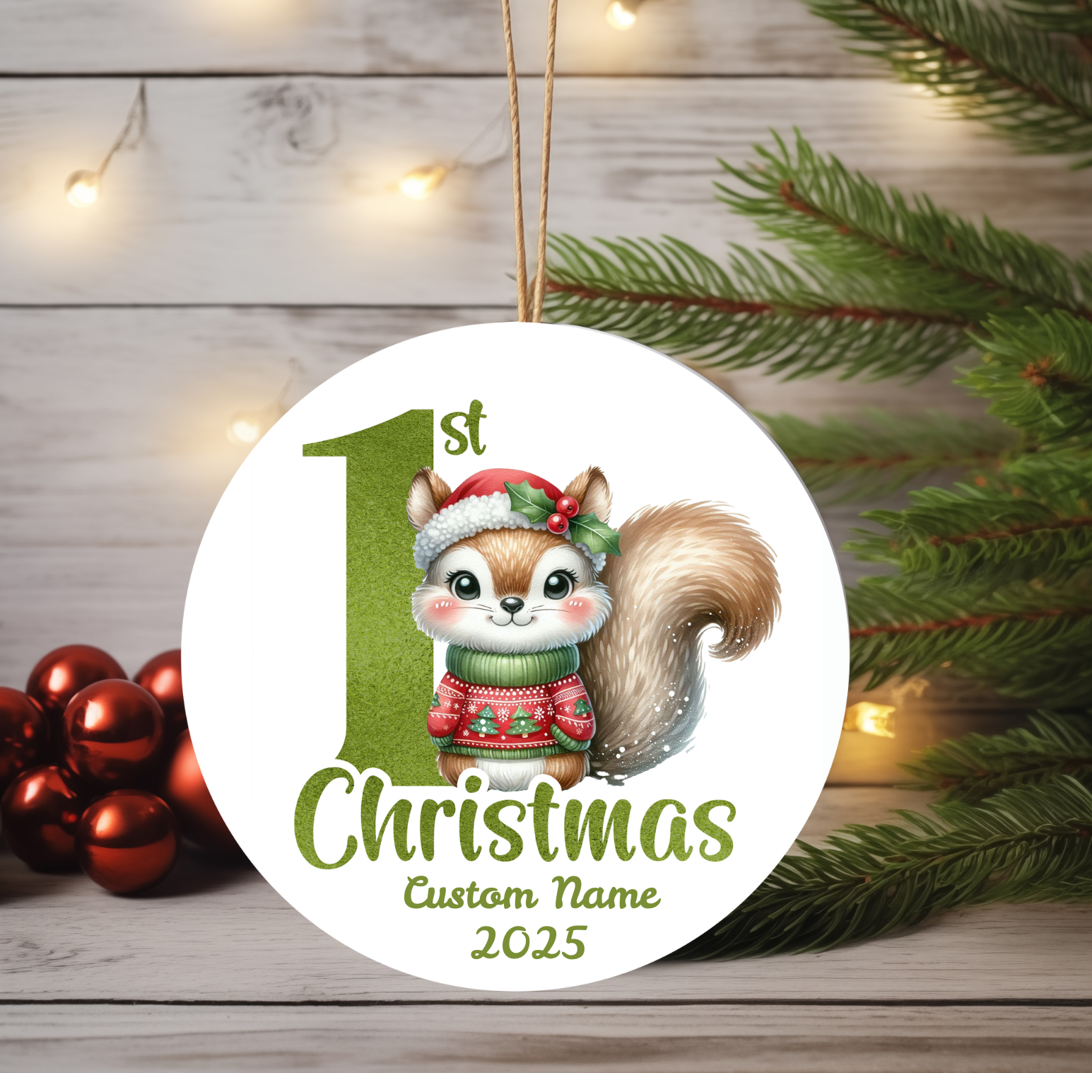 Squirrel Baby’s First Christmas Ornament 2025 – Personalized Holiday Keepsake