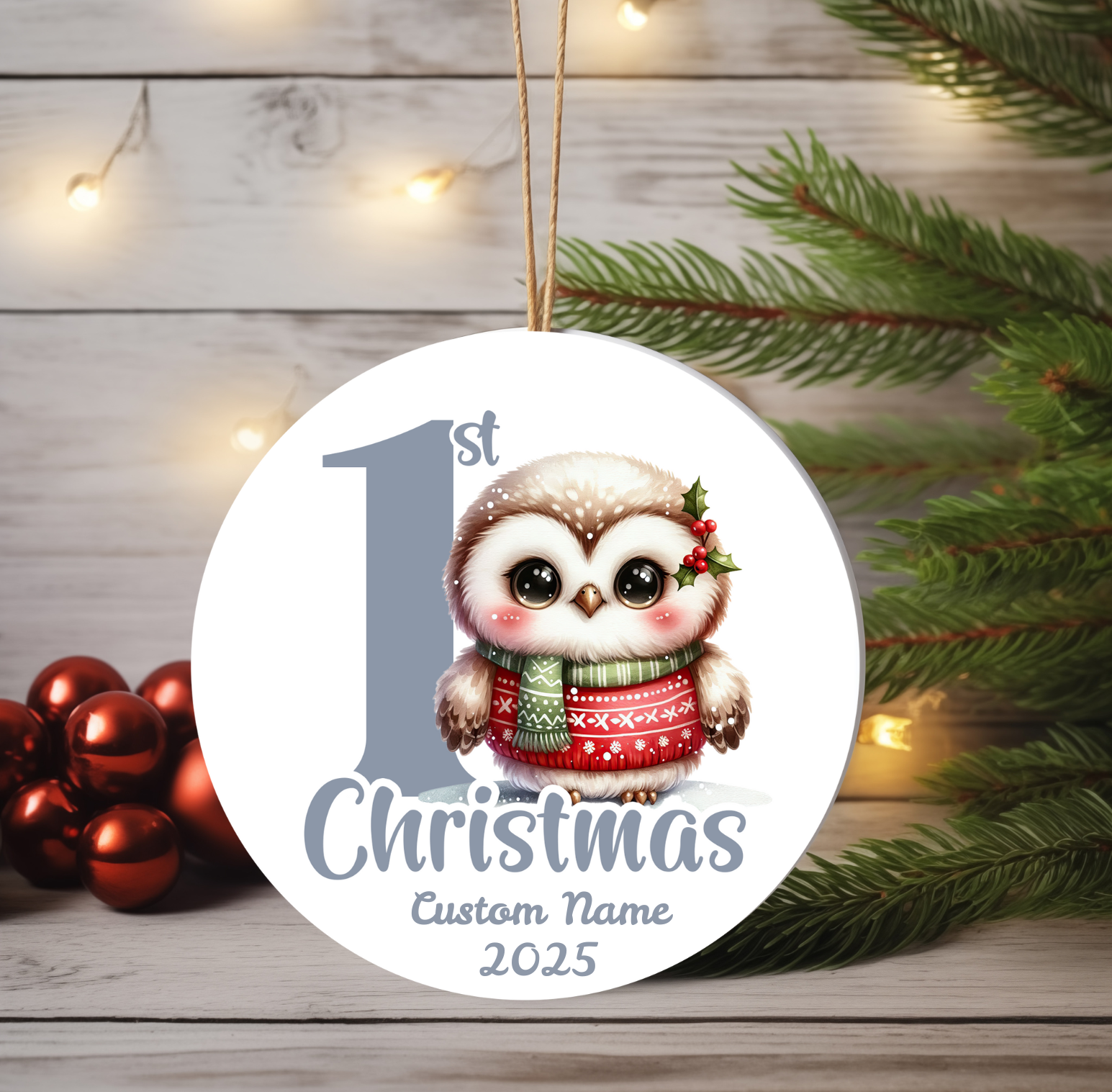 Owl Baby’s First Christmas Ornament 2025 – Personalized Holiday Keepsake