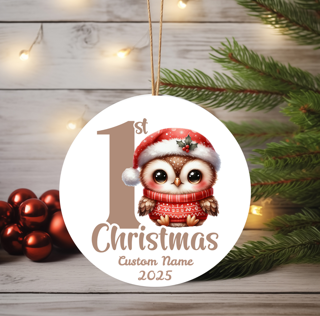 Owl Baby’s First Christmas Ornament 2025 – Personalized Holiday Keepsake
