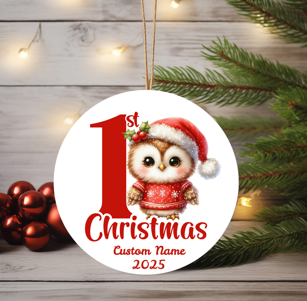 Owl Baby’s First Christmas Ornament 2025 – Personalized Holiday Keepsake