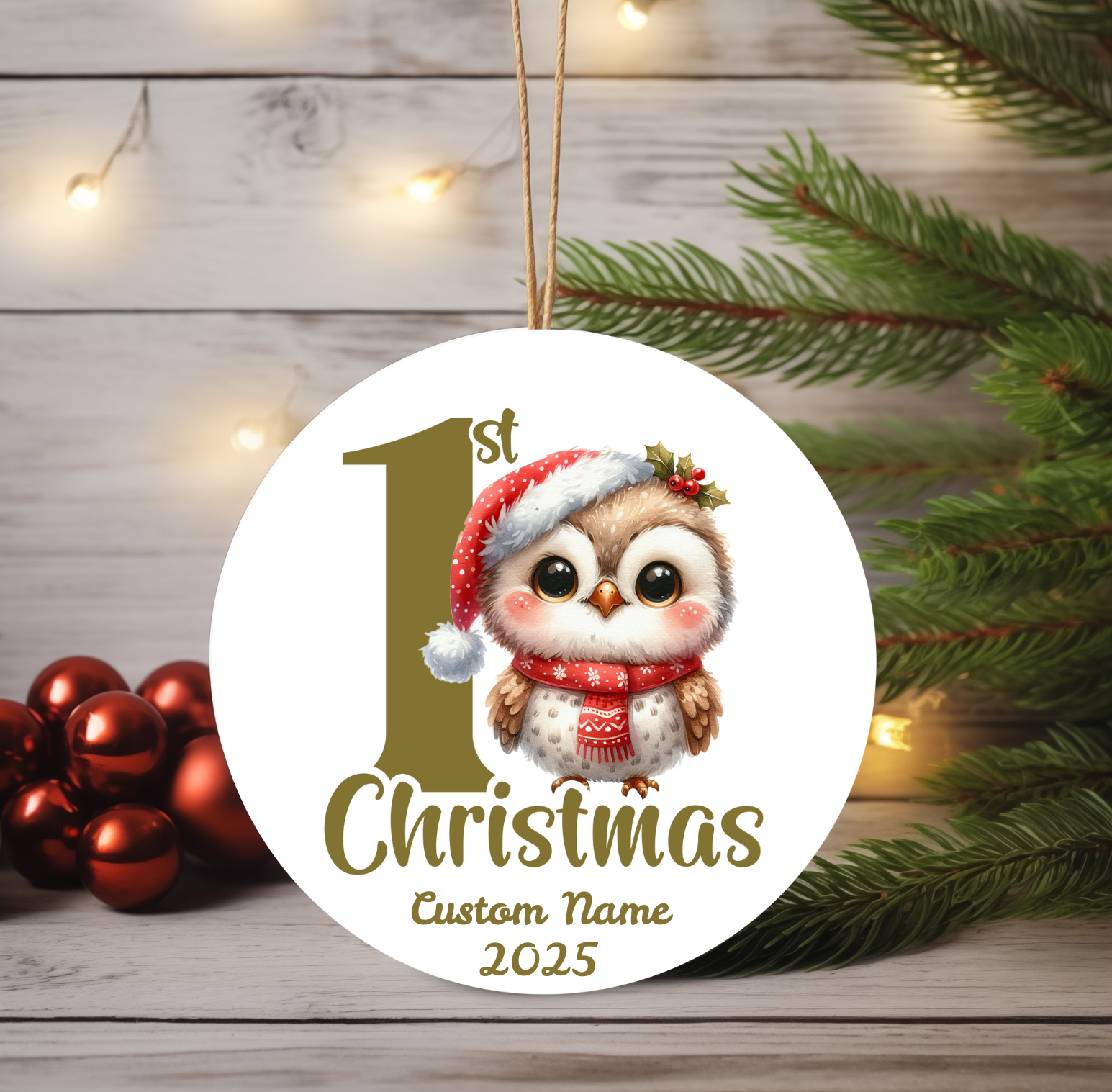 Owl Baby’s First Christmas Ornament 2025 – Personalized Holiday Keepsake