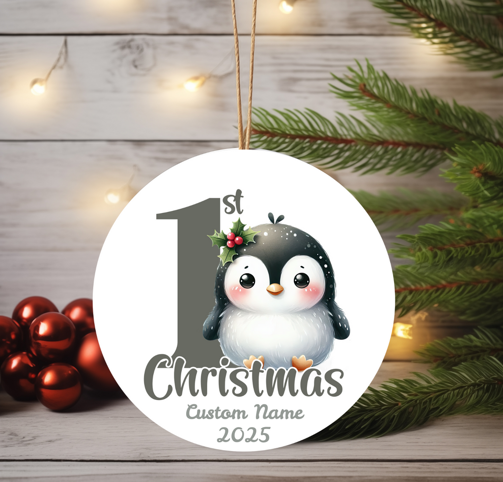 Penguin Baby’s First Christmas Ornament 2025 – Personalized Holiday Keepsake