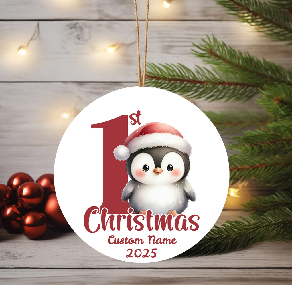 Penguin Baby’s First Christmas Ornament 2025 – Personalized Holiday Keepsake