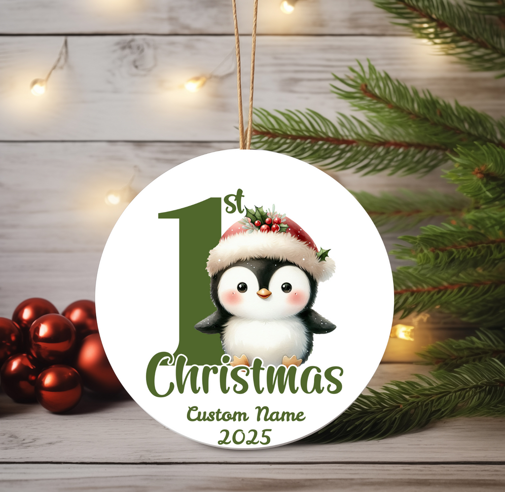 Penguin Baby’s First Christmas Ornament 2025 – Personalized Holiday Keepsake