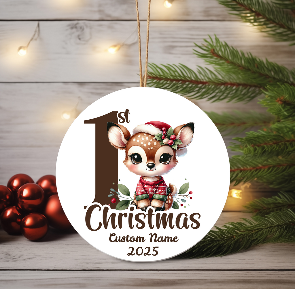 Fawn Baby’s First Christmas Ornament 2025 – Personalized Holiday Keepsake