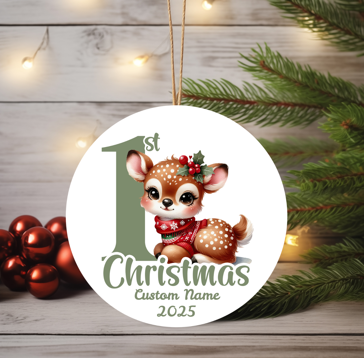 Fawn Baby’s First Christmas Ornament 2025 – Personalized Holiday Keepsake