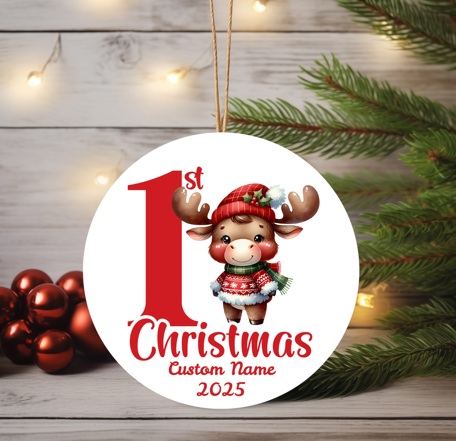 Moose Baby’s First Christmas Ornament 2025 – Personalized Holiday Keepsake