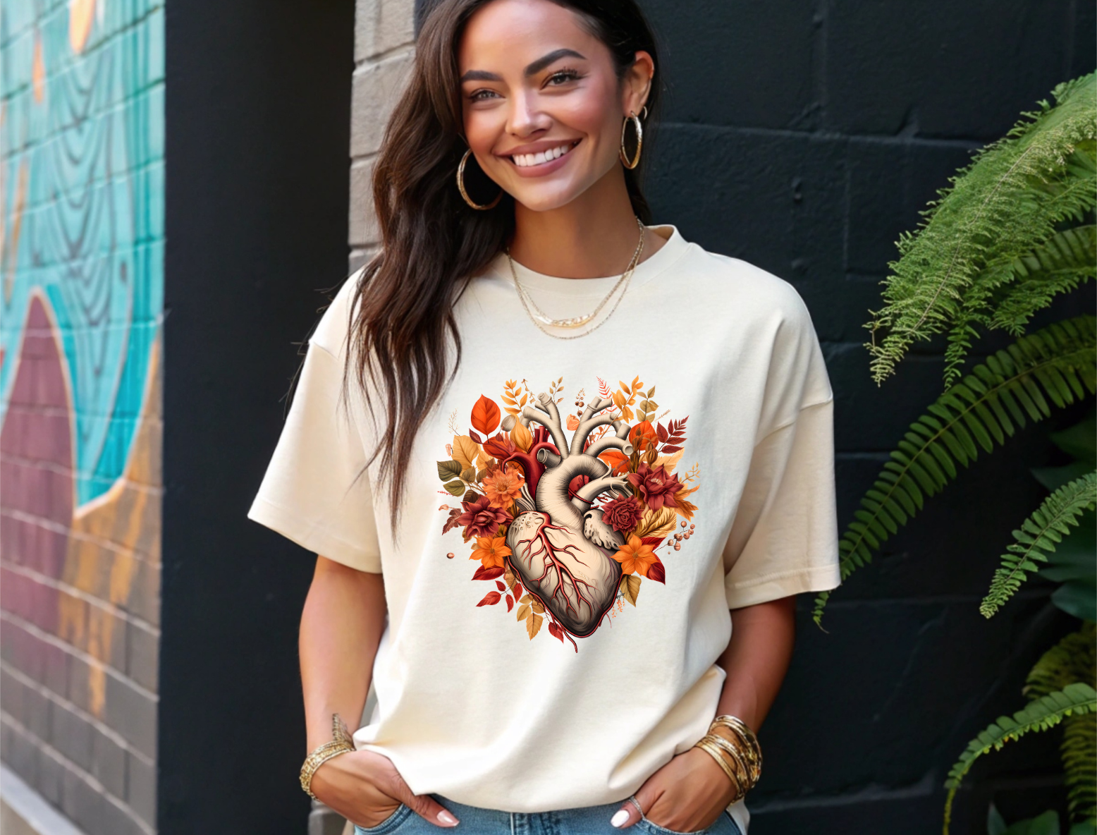 Anatomical Heart with Fall Flowers T-Shirt | Unique Fall Graphic Tee | Botanical Anatomy Shirt | Gift for Nature & Science Lovers