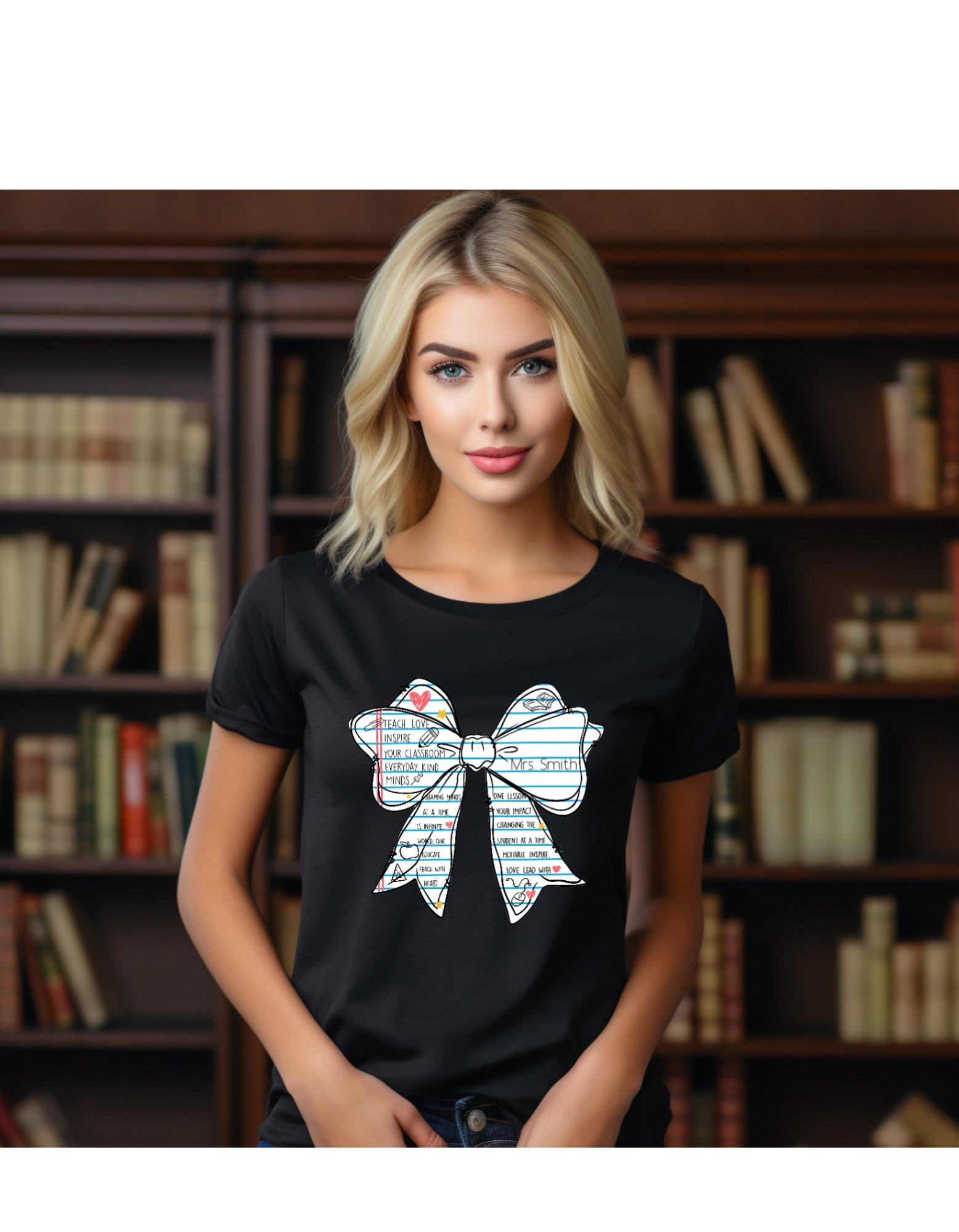 Personalized Teacher Bow T-Shirt: Custom Name, Teacher Appreciation Gift