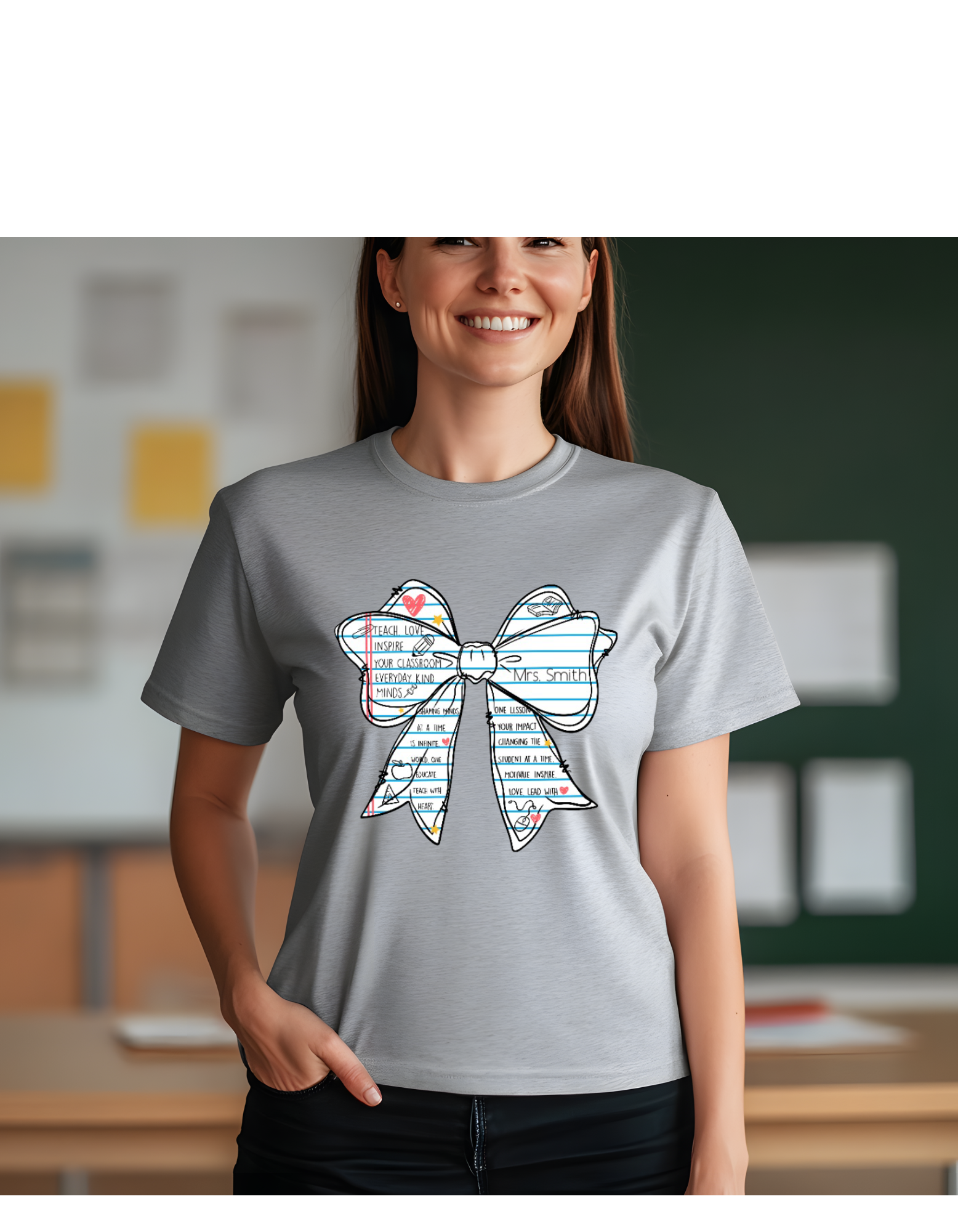 Personalized Teacher Bow T-Shirt: Custom Name, Teacher Appreciation Gift