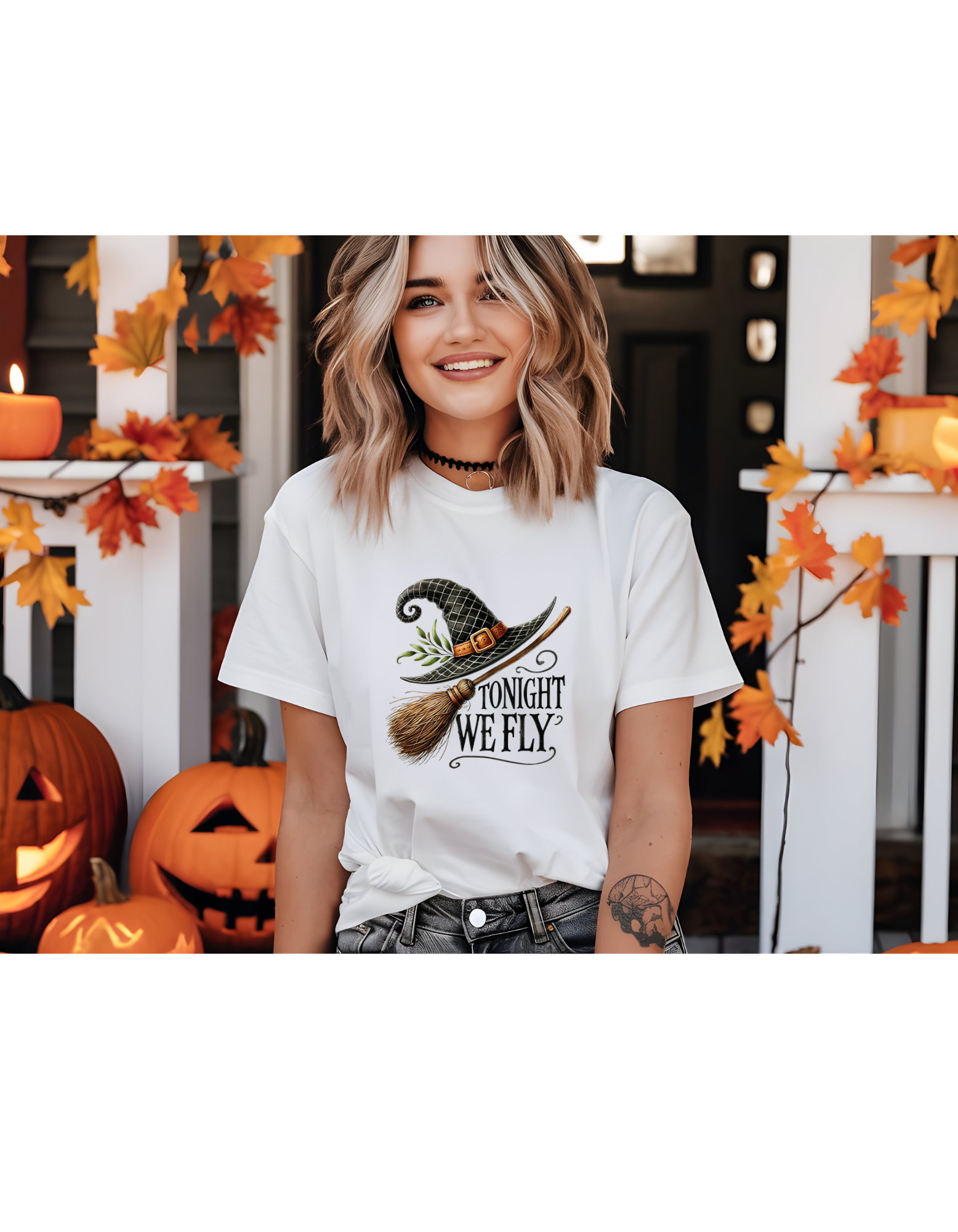 Tonight We Fly | Fun & Sassy Halloween T-Shirt | Witch Hat and Broom Graphic Tee