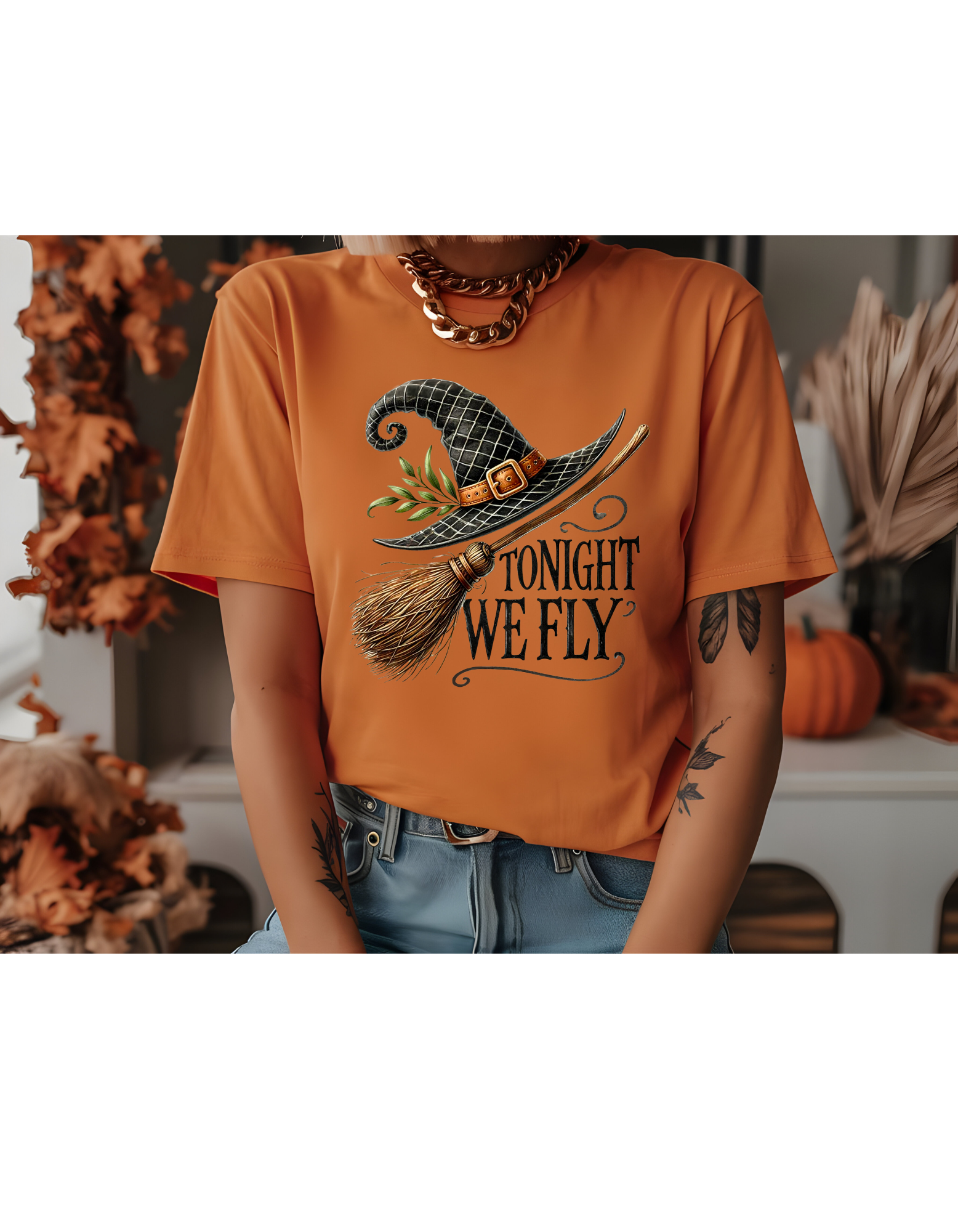 Tonight We Fly | Fun & Sassy Halloween T-Shirt | Witch Hat and Broom Graphic Tee
