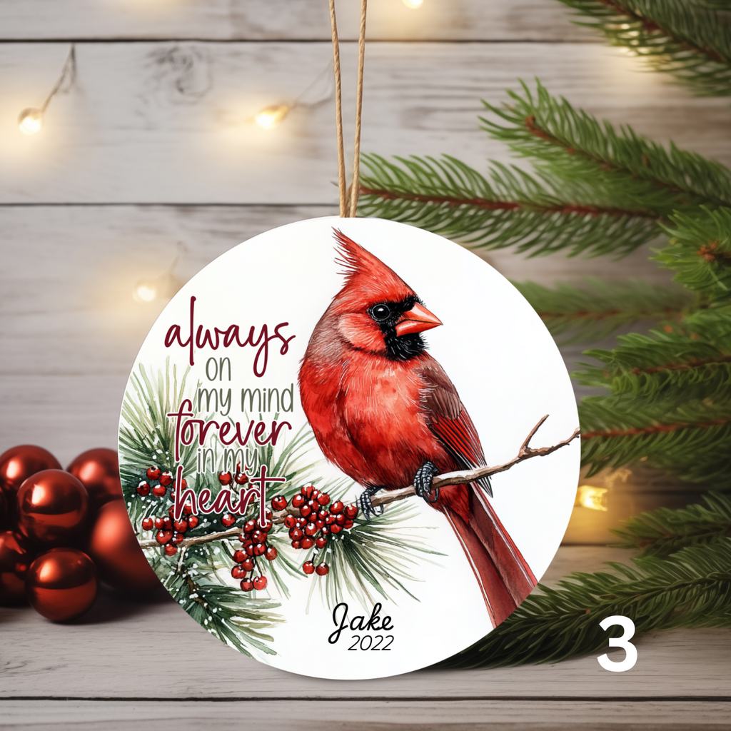 In Memory Cardinal Ornament – Personalized Remembrance Keepsake
