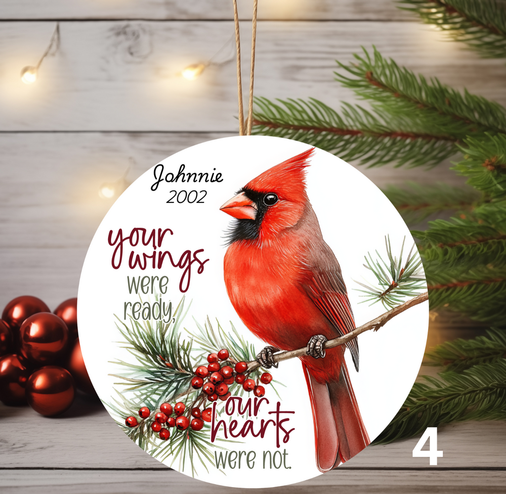 In Memory Cardinal Ornament – Personalized Remembrance Keepsake