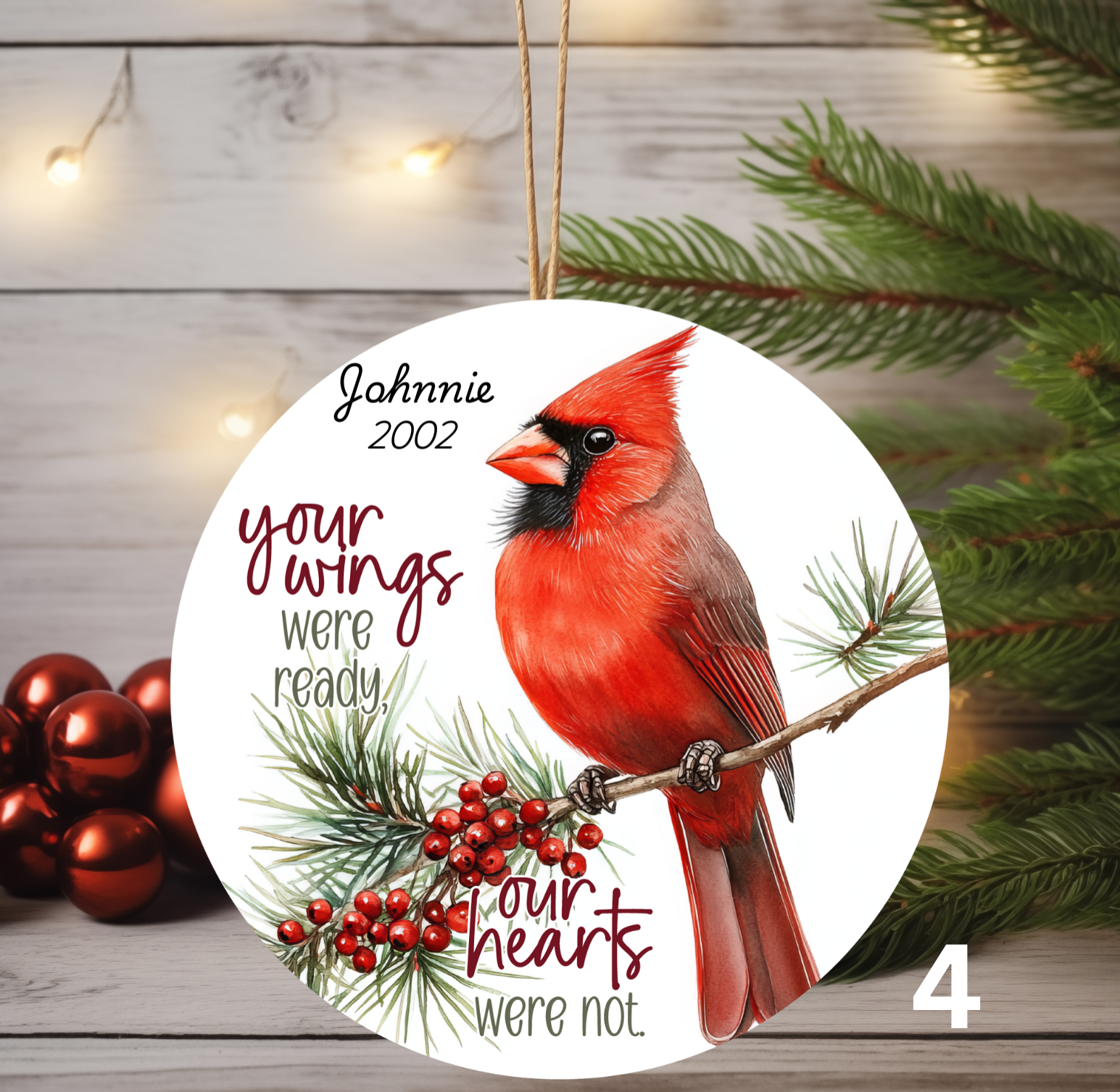In Memory Cardinal Ornament – Personalized Remembrance Keepsake