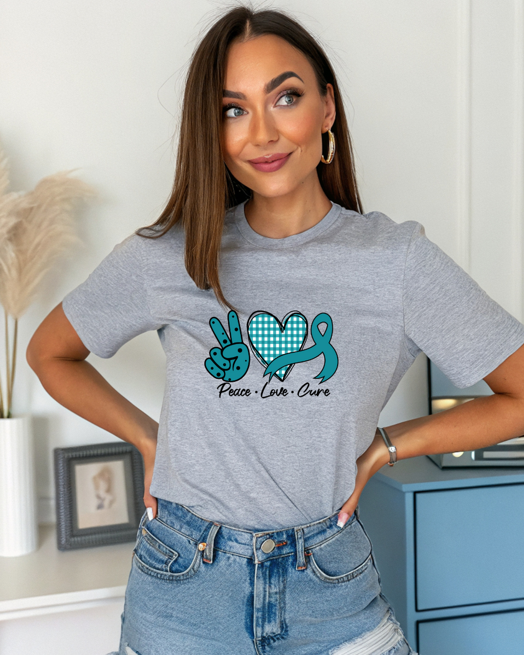 Ovarian Cancer Awareness T-Shirt | Teal Ribbon Support Tee | 1 dollar Donated to the American Cancer Society