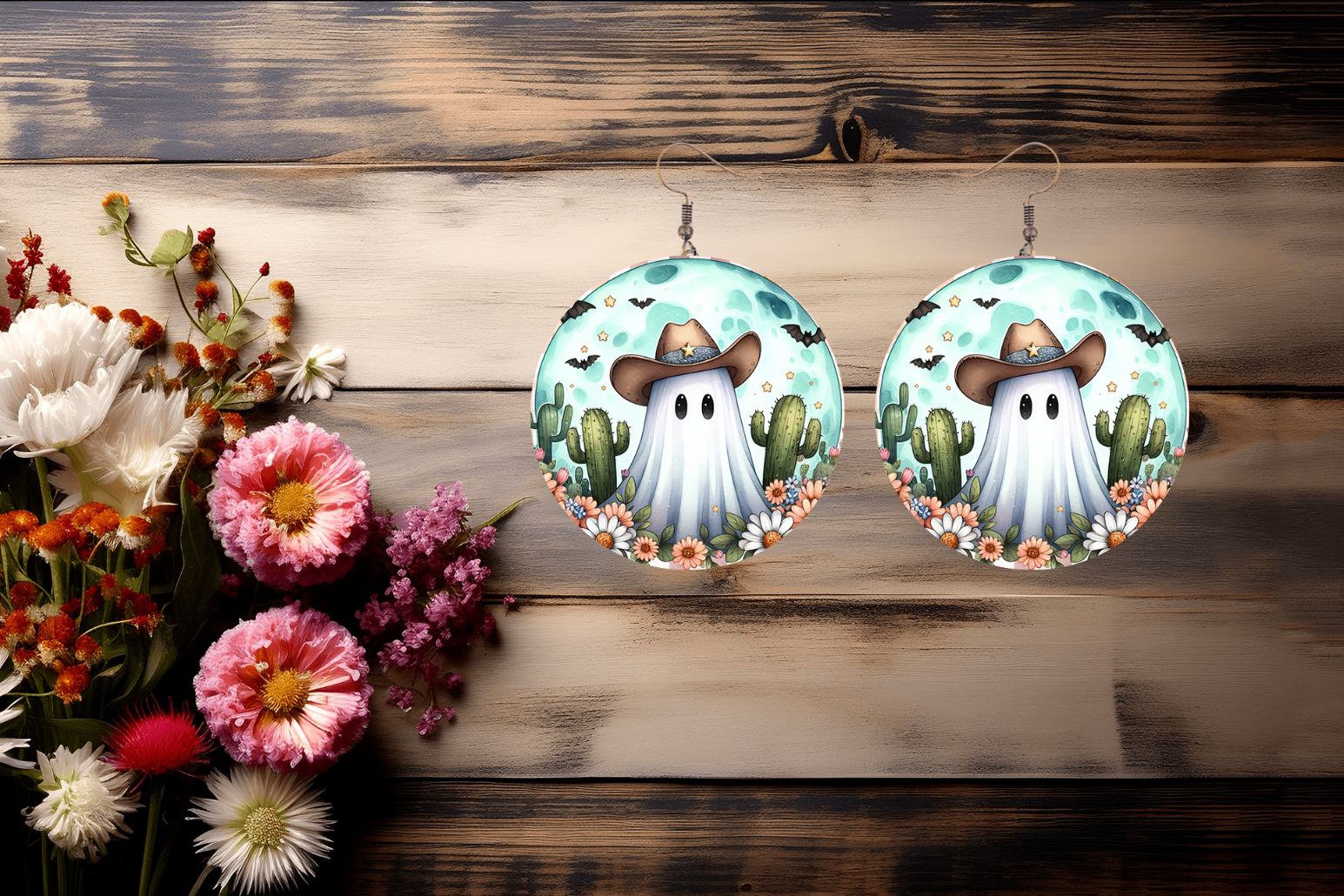 Round Western Ghost Earrings | Fun Halloween Earrings | Made to Order