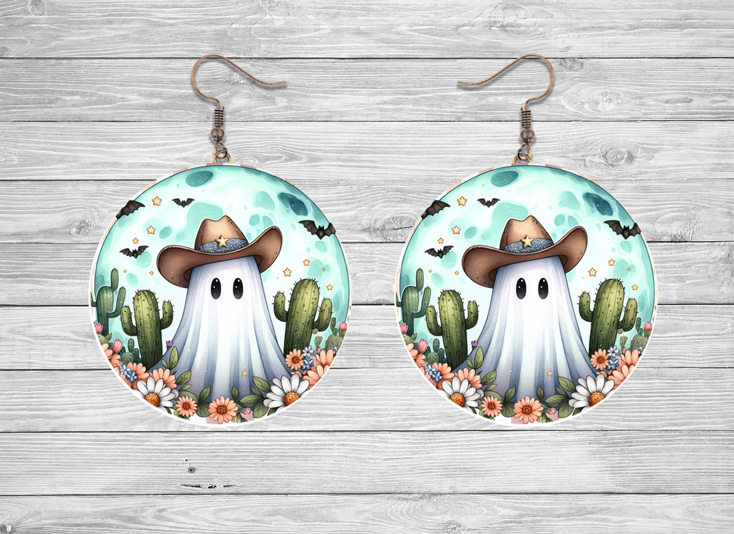 Round Western Ghost Earrings | Fun Halloween Earrings | Made to Order